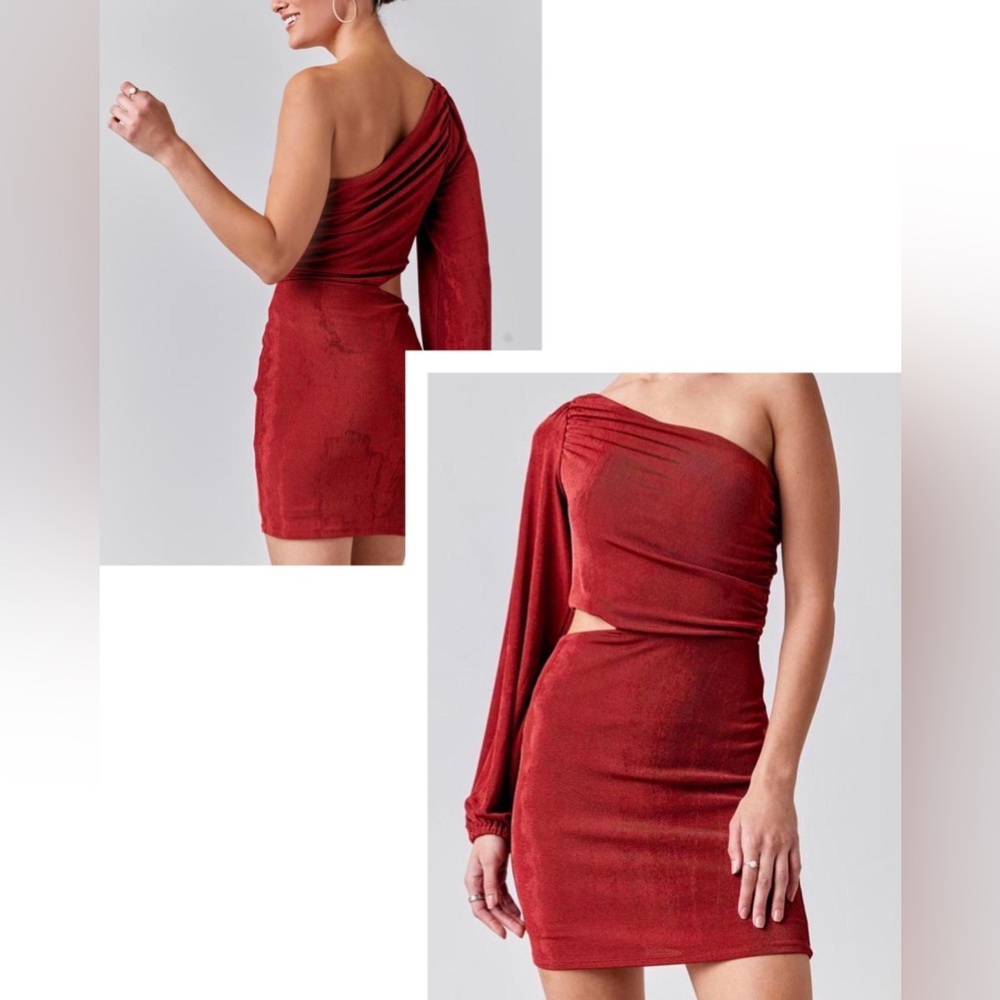 Altar'd State Cut-Out One-Shoulder Burgundy Bodycon  Mini Dress 4/$100